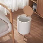 TONSYL Nordic Style Trash Can Round Bin Wood Grain Support Large Capacity with Snap-on Press-flip Lid, Home Bedroom Office Bathroom