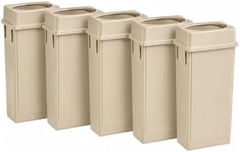23 Gallon Slim Jim Rectangular Beige Trash Can with Swing Lid | 5 PACK