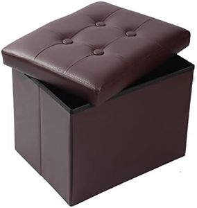 ALASDO Ottoman Storage Ottoman Footrest Folding Ottoman with Srorage Small Ottoman Foot Rest for Living Room Study Bedroom Leather Brown L17W13H13inches