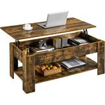 Yaheetech Lift Up Coffee Table, Wooden Lifting Adjustable Tabletop Height Coffee Table with Hidden Storage and Open Shelf for Living Room/Reception Room, Rustic Brown, 120x60x(49.5-62.5) cm