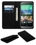 ACM Rich Leather Flip Wallet Front & Back Case Compatible with HTC One M8 Eye Mobile Flap Magnetic Cover Black