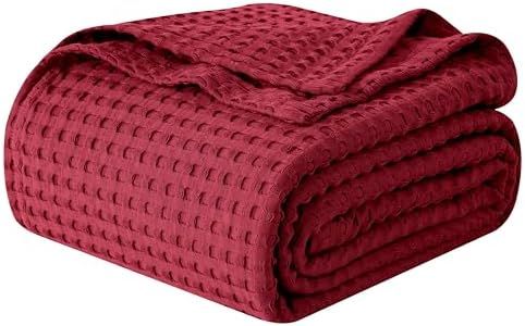 Elegant Comfort Premium 100% Cotton Waffle Blanket - Lightweight Breathable Waffle Weave Bed Blanket - Soft and Warm All Season Blanket for Couch, Sofa and Bed, King Size 90x108 Inches, Burgundy