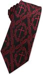 KOOELLE Mens Novelty Religous Necktie Christian Cross & Paisley Tie, Red & Black