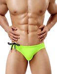 Arjen Kroos Men's Bikini Briefs Bottoms Low Rise Tagless Swimwear Solid Beach Sea Pool Swimsuit with Adjustable Drawstring,green-ak2131,medium