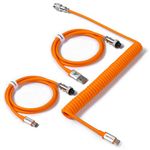 C04 2 in 1 Custom Coiled USB C Cable for Gaming Keyboard-Detachable Double Sleeve Spiral Cable with 5 Pin Aviator Connector for PS4,Xbox-USB A to Type C&Type C to Type C(1.62+3.28inch)-Orange