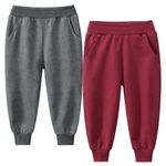 Winzik Boys Sweatpants, Boys Pants Toddlers Boys Solid Clothes Kids 2-Pack Cotton Pull On Jogger Pants 2-8T (6-7 Years, Solid Dark Grey/Red Without Waist Rope)