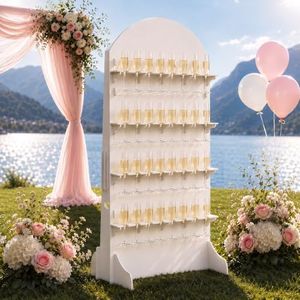 6 ft Champagne Wall, 4-Tier Display Arch Holds 32 Glasses, Easy Assembly