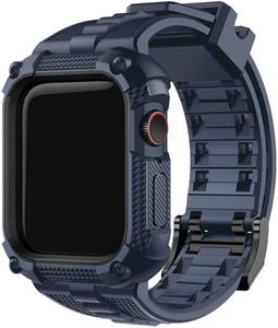Fullmosa Compatible with Apple Watch Bands 45mm 44mm Series 9/8/7/6/5/4/SE2/SE, TPU Rugged iWatch Strap Military Grade Shockproof Bumper Case with Screen Protector for Men Women (44mm, Blue)
