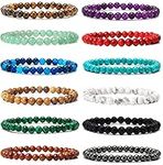 SAMOCO 12PCS 6MM Handmade Gem Semi Precious Gemstone Bracelets Round Beads Stretch Bracelet 6.5 Inch Crystal Energy Bracelets Unisex Couple Bracelets