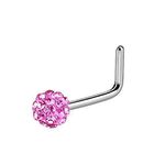 Gekko Body Jewellery Surgical Steel L Bend Nose Ring/Stud with Pink Ferido Ball