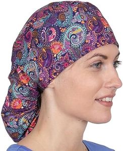 Brook + Bay Scrub Caps Women Ponytail - Surgical Caps for Women Long Hair - Nurse Cap - Scrub Hats for Nurse - Bouffant Scrub Cap Paisley - Paisley (Ponytail)