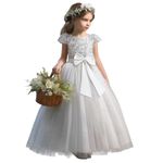 TTYAOVO Girl Flower Dress Elegant Wedding Lace Princess Party Gown Size 120 (5 Years, 2053 White)