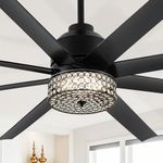 72 Inch Industrial Ceiling Fan - Black Large Crystal Ceiling Fan with Light, Big Ceiling Fan with 6-Speed Remote Control, Outdoor Ceiling Fans for Patios/Living Room/Commercial Room