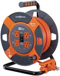 Link2Home Cord Reel 80 ft. Extension Cord 4 Power Outlets – 14 AWG SJTW Cable. Heavy Duty High Visibility Power Cord.