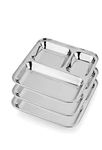 MESHIV Pack of 3 Stainless Steel Plates with Compartments/Tiffin Plates/Pav Bhaji Plates/Partition Plates/Breakfast Plates/Steel Plates for Lunch/Dinner Plates (3 in 1 Dinner Plates Square - Set of 3)