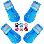 QUMY Dog Shoes for Large Dog, Medium Dogs Boots & Paw Protectors for Winter Snowy Day, Summer Hot Pavement, Waterproof in Rainy Weather, Outdoor Walking, Indoor Hardfloors Anti Slip Sole Blue 1