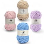 NESTNHAVEN, Plush & Cuddly Sets , Chenille Yarn Supersoft Hand Knitting Wool Ball, set of 4 / 400 grams (1 Ball/100 Gram Each) Ball Suitable for Craft, Babywear, Toys , Baby Blankets, 5 Bulky, Shades - NNHS (Set 1, Baby Pink , Blue , Beige , Lilac)