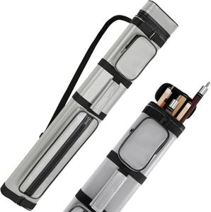 AKLOT Pool Stick Case 3×3/4×4, Leather Hard Pool Cue Case for 1/2 Billiard Cues, Professional 6/8-Tube Billiard Cue Stick Carrying Cases & Multi-Pockets, Shoulder Strap, Handle (Gray, 6-Tube)