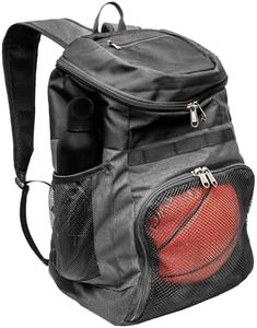 Xelfly Basketball Backpack with Ball Compartment - Sports Equipment Bag for Soccer Ball, Volleyball, Gym, Outdoor, Travel, Team - 2 Bottle Pockets, includes Laundry or Shoe Bag - 25L (Gray)