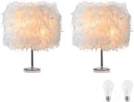 2 pieces feather bedside lamp bedside lamp shade modern fashion feather table lamp table lamp shade with bulb for living room, bedroom, bar, restaurant, home decoration