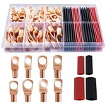 80 Pcs Copper Wire Lugs, Battery Terminal Connectors AWG 8 6 12/10 with Heat Shrink Set, 40 Pcs Heavy Duty Battery Cable Ends Ring Terminals Connectors with 40 Pcs Heat Shrink Tubing Assortment Kit