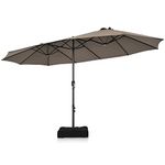 DORTALA 15FT Double-Sided Twin Patio Umbrella, 12-Rib Structure Design Outdoor Crank Market Umbrella W/Hand-Crank System & Enhanced Base, Patio Cantilever Umbrella for Garden, Poolside, Deck, Coffee