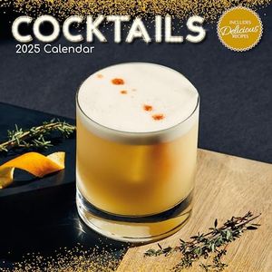 2025 Square Wall Calendar, Cocktails, 16-Month Food Theme with 180 Reminder Stickers (12x12 In)