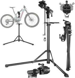 tectake® Cavalletto Manutenzione Bici, Cavalletto per Bici Pieghevole, Cavalletto Bicicletta Antiscivolo, Girevole, Altezza Regolabile, Stabilizzatore Ruota Anteriore e Ripiano - Grigio/Nero