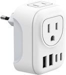 European Travel Plug Adapter, International Power Plug with 2 AC Outlets 4 USB Ports(2 USB C), Type C Travel Essentials Charger for Canada to Most of Europe EU Italy Spain France