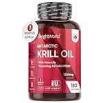 Antarctic Krill Oil Capsules High Strength - 3 Months Supply - 180 Red Krill Oil Softgels - Omega 3 Fatty Acids Supplements - EPA, DHA, Astaxanthin & Choline - Omega 3 Fish Oil Alternatives