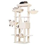 Hebly Cat Tree for Large Cats,68 inch Multi-Level Cat Tower for Indoor Cats,2 Widened Plush Perches Cat Condo with Scracthing Board and Big Caves,Beige HCT025M