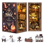 Book Nook Kit, DIY Miniature Dollhouse Booknook Kit, DIY Magic Night Bookshelf Decor with LED Light, 3D Wooden Puzzle Bookend Bookshelf Creative Home Decoration for Teens Adults Age 14+