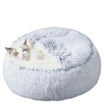 ZaneSun Calming Round Dog Beds &Cat Cave Bed with Hooded Cover,Plush Fluffy Dog Bed Anti-Anxiety Cat Cave Bed,Waterproof Bottom Washable (Grey, 25.6X 25.6inch)