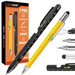 Stocking Stuffers for Men,Dad Present for Men, Christmas Cool Gadgets Present, Multi-Tool Pen 2 Pack 2024 [Stylus, Ballpoint Pen,with 2 Replacement Refills, 4" Ruler, Level, Phillips Screwdriver,LED]