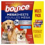 Bounce Pet Hair and Lint Guard Mega Dryer Sheets for Laundry, Fabric Softener with 3X Pet Hair Fighters, Fresh Scent, 120 Count, White