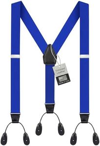 HOLD'EM Tuxedo Suspenders for Men Black Genuine Leather Button End 1.25 Inches Mens Braces Suspenders- Royal Blue (Tall 54" Long)