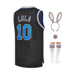 MEBRACS Mens #1 Bugs #10 Lola Basketball Jersey for Women Couples Halloween Cosplay Costume Movie Outfit with Accessory (Black10, Medium)