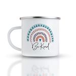 Pink Positive Be Kind Campfire Enamel Mug with Rainbow