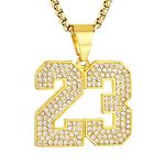 AsAlways 18K Gold Plated Cubic Zirconia Number 23 Basketball Pendant Necklace Men Women Stainless Steel Box Link Chain 22+2 Inch (Golden 23)