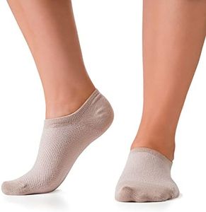 Bam&bü Women's Premium Bamboo No Show Casual Socks - 4 pair pack - Non-Slip/Beige/Medium