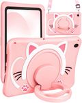 Wazzasoft for Samsung Galaxy Tab A9 Plus Case 11” Girls Cute Cat Kawaii Cover Girly 3D Cartoon Women Kitten with Rotating Handle Stand & Strap Soft Silicon Funda for Samsung A9 Plus Tablet Case