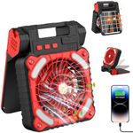 Solar Fan Outdoor Portable Camping Fan Rechargeable Tent Fan 15000mAh Personal Cooling Fan Battery Operated with Lights,4 Speed,3 Timers, for Picnic, Hurricane, Fishing, Worksite