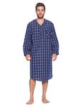 Ashford & Brooks Men's Long Nightshirt | Woven Plaid Henley Gown Sleep Shirt, Blue/Burgundy, XXL