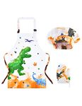 WERNNSAI Dinosaur Apron Set - Waterproof Chef Artist Cooking Aprons for Kids Boys Kitchen Bib with Adjustable Strap Pocket Chef Hat and Mittens for Baking Painting Party (Extra Small, 2-5 Years)