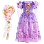 Girls Rapunzel Princess Fancy Dress with Tangled Wig 3-4years,New Option