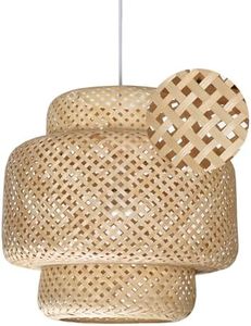 Hand Woven Rattan Lamp Shade - Bamboo Pendant Lights - Elegant Hanging Light Chandelier - Natural Boho Lighting Fixture - Dome Lamp Shade for Kitchen Island, Dining and Living Room - 14.96x15.71''