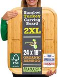 24 Inch Organic Bamboo Extra Large Carving Board with Lifetime Replacements - 2XL Meat Cutting Board and Wooden Butcher Block with Pour Spout, Turkey Platter for Thanksgiving Essentials