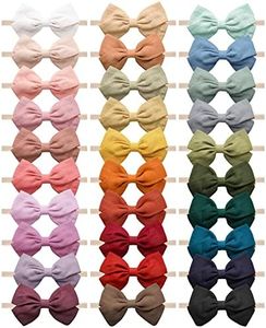 30 Pcs Baby Headbands Girls Hair Bows Nylon Hairbands with Linen Bows Handmade Head Accessories for Infant Newborn Toddlers Kids