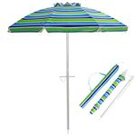 GiantexUK Portable Beach Umbrella, 2M Garden Parasol with UPF 50+ Sun Protection, Tilt Crank and Carry Bag, Outdoor Sunshade Shelter Parasols for Patio, Pool and Backyard (Blue + Green)