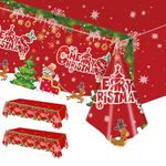 POPOYU 2Pcs Christmas Table Cloth,137*274cm Large Red Rectangular Christmas Table Cloth,Santa Claus Elk Xmas Dinner Table Cover,Merry Christmas Tablecloth for Winter Holiday Christmas Party Supplies